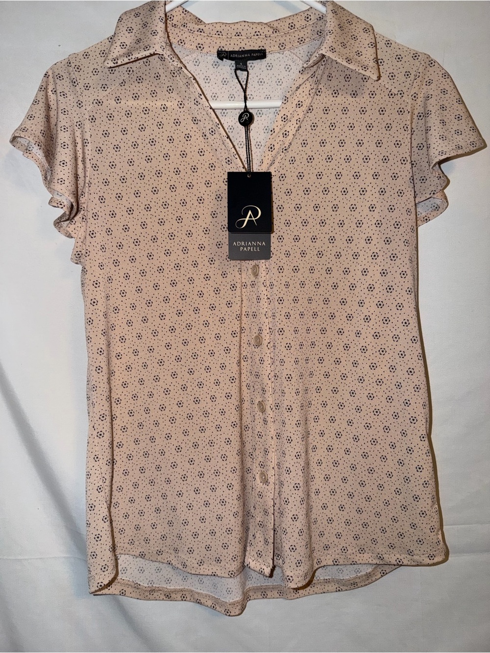 Adrianna Papell Peach Blush Printed Flutter-Sleeve Blouse NWT - Picture 3 of 7